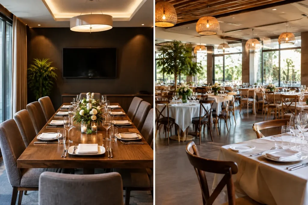 Salón privado versus restaurante para celebración